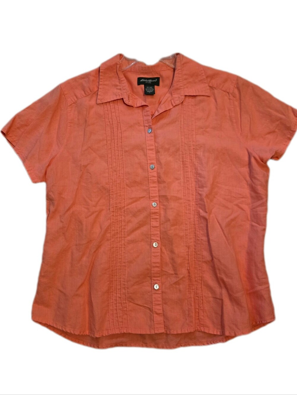 Eddie Bauer Melon Orange Short Sleeve Linen Cotton Top Beach Summer Size Large